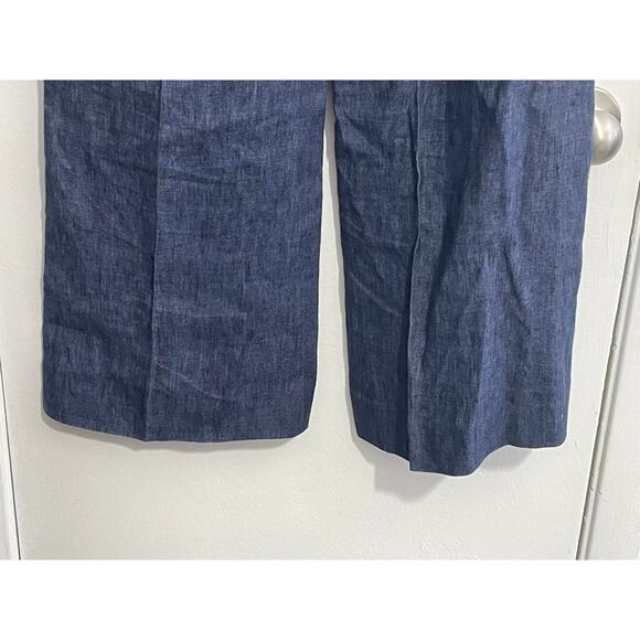 Lafayette 148 NY Linen Chambray Pants Size 6 High Rise Tie Belt Wide Leg Preppy - Picture 5 of 7